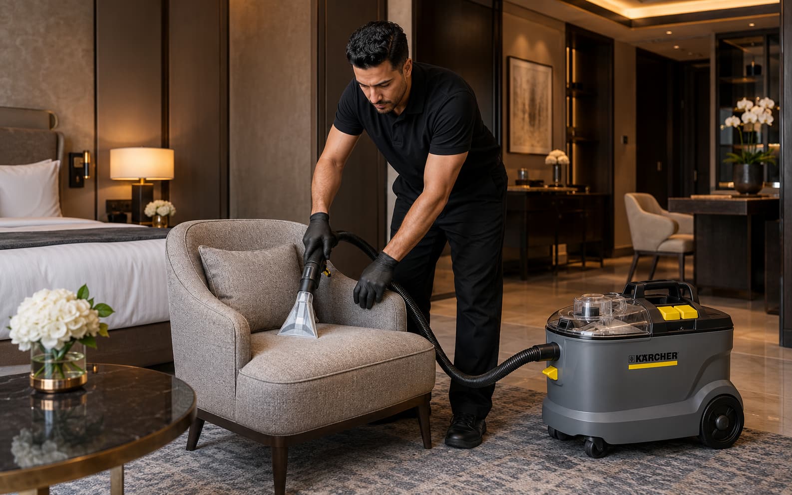 Otel lobisinde yerinde profesyonel koltuk temizliği uygulaması